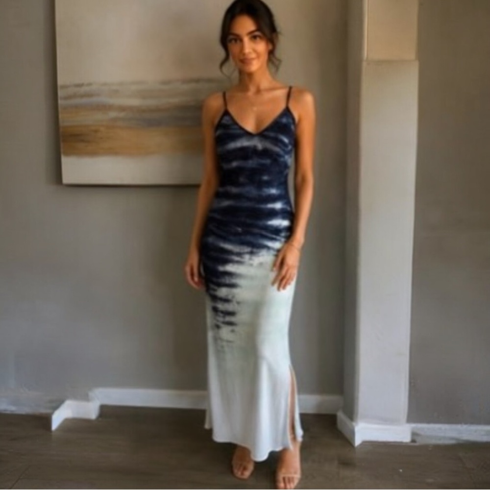 River + Sky Navy and White Ombre Tie-Dye Slip Maxi Dress